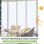 Bird Window Decals Anti Collision shown on large glass windows in a sunlit living room, blocking UV rays and reducing glare.