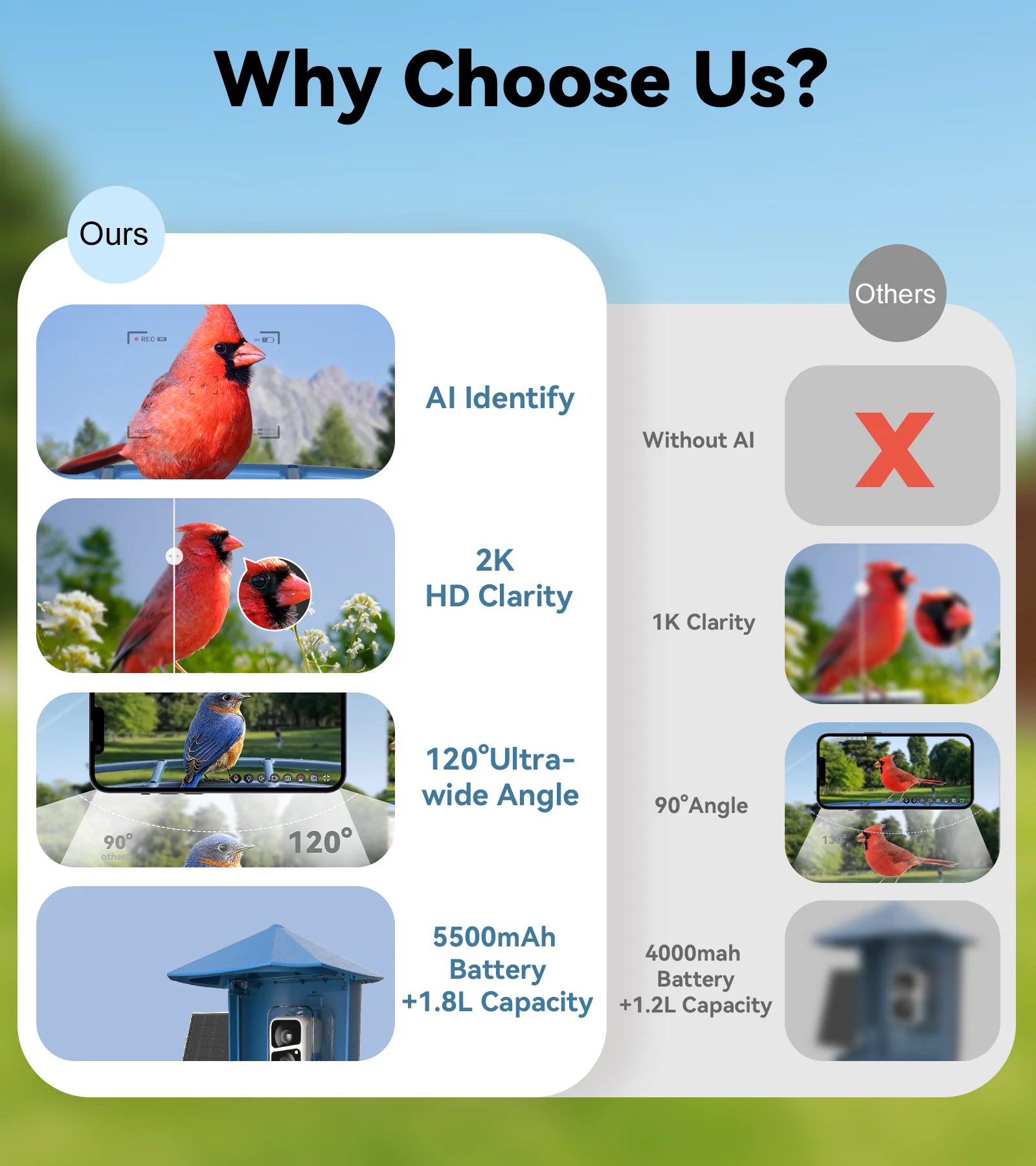 Orivanta AI Smart Bird Feeder Camera 2K HD