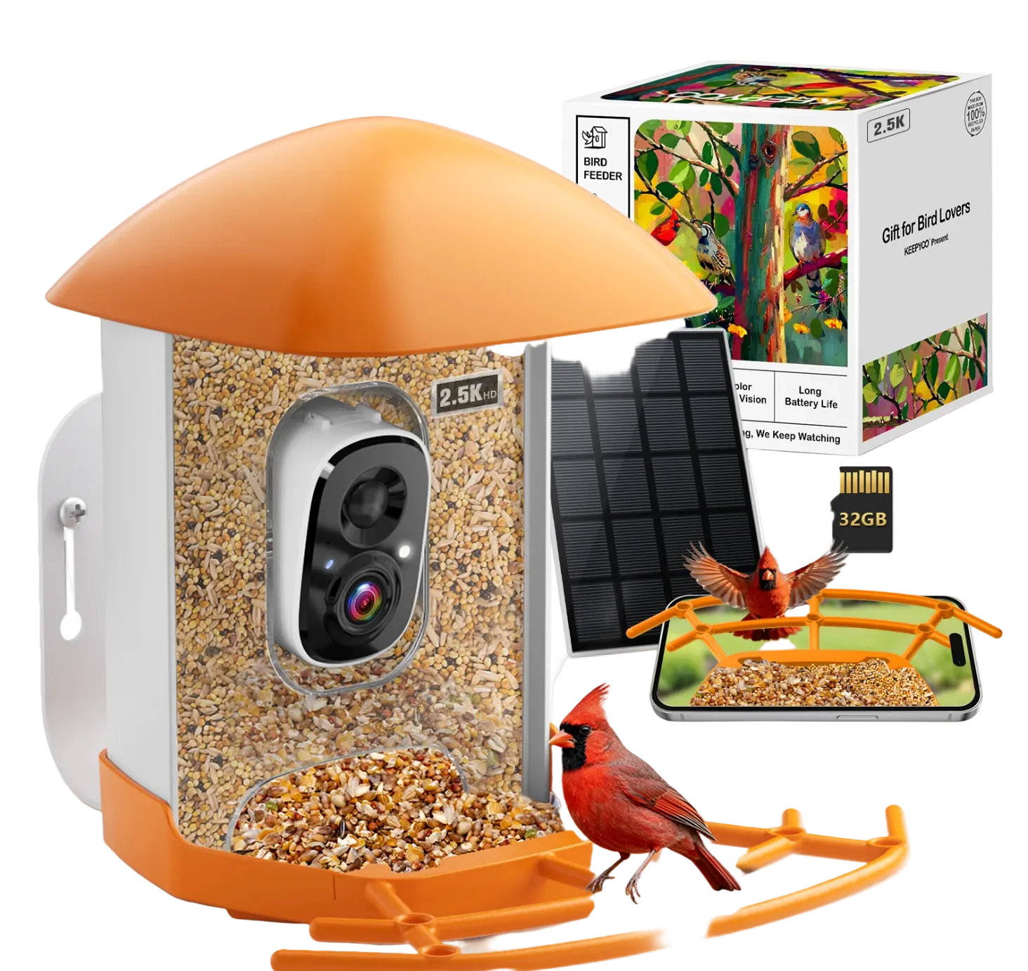 AI Smart Bird Feeder Camera 2.5K HD